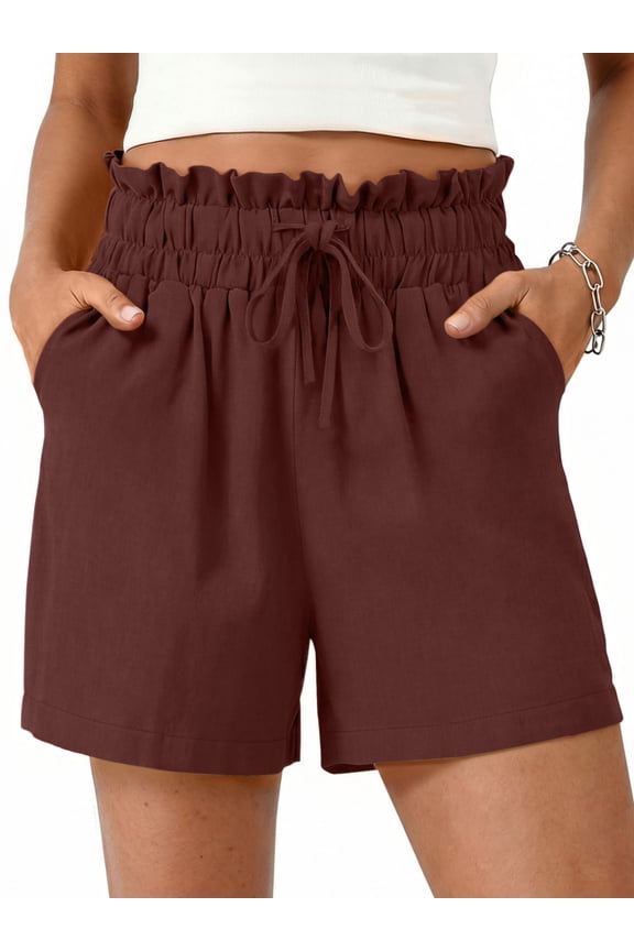 Summer Shorts for Women Wide Leg High Waisted Shorts Drawstring Casual Beach Shorts with Pockets