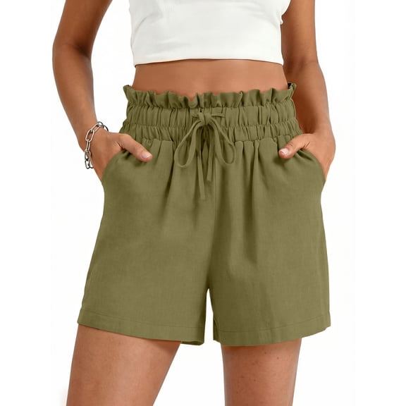 Fantaslook Summer Shorts for Women Wide Leg High Waisted Shorts Drawstring Casual Beach Shorts with Pockets