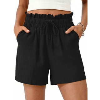 Fantaslook Summer Shorts for Women Cotton Linen Wide Leg High Waisted Shorts Drawstring Casual Beach Shorts with Pockets