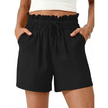 Fantaslook Summer Shorts for Women Cotton Linen Wide Leg High Waisted Shorts Drawstring Casual Beach Shorts with Pockets