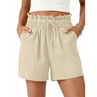 Fantaslook Summer Shorts for Women Cotton Linen Wide Leg High Waisted Shorts Drawstring Casual Beach Shorts with Pockets
