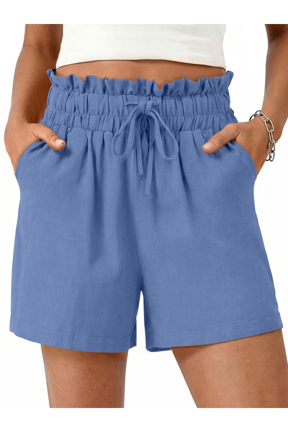 Summer Shorts for Women Wide Leg High Waisted Shorts Drawstring Casual Beach Shorts with Pockets