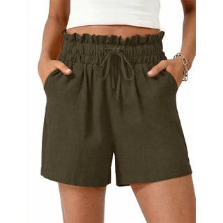 Fantaslook Summer Shorts for Women Cotton Linen Wide Leg High Waisted Shorts Drawstring Casual Beach Shorts with Pockets