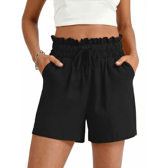 Fantaslook Summer Shorts for Women Wide Leg High Waisted Shorts Drawstring Casual Beach Shorts with Pockets
