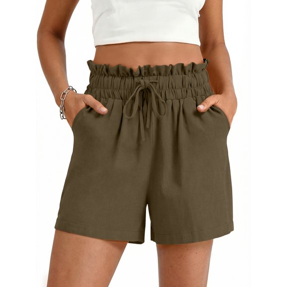 Fantaslook Summer Shorts for Women Wide Leg High Waisted Shorts Drawstring Casual Beach Shorts with Pockets