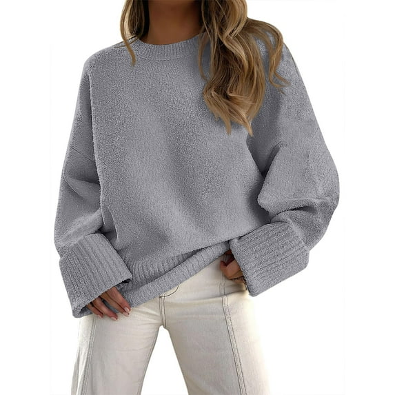 Fantaslook Sweaters for Women Oversized Crewneck Long Sleeve Chunky Knit Pullover Sweaters Tops Trendy Fall Outfits