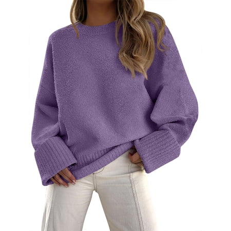 Fantaslook Sweaters for Women Oversized Crewneck Long Sleeve Chunky Knit Pullover Sweaters Tops Trendy Fall Outfits