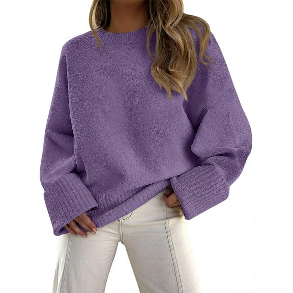 Fantaslook Sweaters for Women Oversized Crewneck Long Sleeve Chunky Knit Pullover Sweaters Tops Trendy Fall Outfits