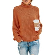 Fantaslook Sweaters for Women Turtleneck Batwing Sleeve Oversized Chunky Knitted Pullover Sweaters Jumper Tops