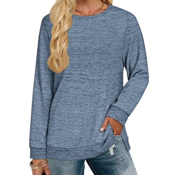 Fantaslook Sweatshirt for Women Long Sleeve Tunic Tops Color Block Crewneck Sweatshirts Side Split