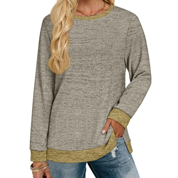 Fantaslook Sweatshirt for Women Long Sleeve Tunic Tops Color Block Crewneck Sweatshirts Side Split