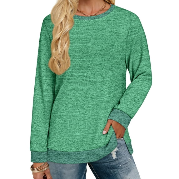 Fantaslook Sweatshirt for Women Long Sleeve Tunic Tops Color Block Crewneck Sweatshirts Side Split