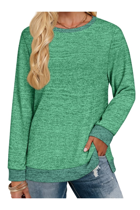 Sweatshirt for Women Long Sleeve Tunic Tops Color Block Crewneck Sweatshirts Side Split