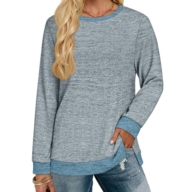 Fantaslook Sweatshirt for Women Long Sleeve Tunic Tops Color Block Crewneck Sweatshirts Side Split