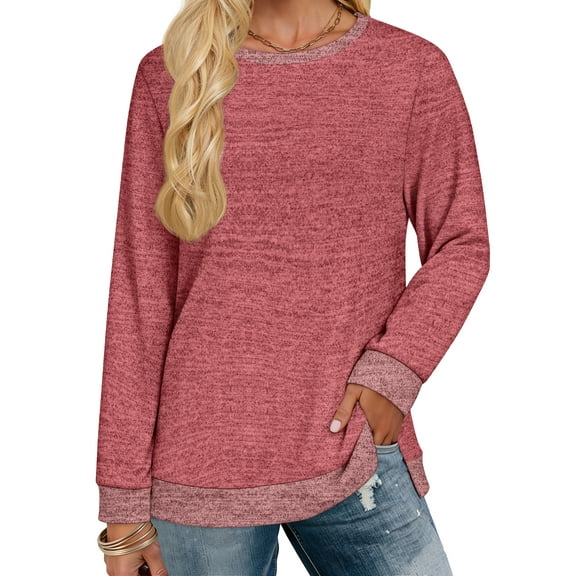 Fantaslook Sweatshirt for Women Long Sleeve Tunic Tops Color Block Crewneck Sweatshirts Side Split