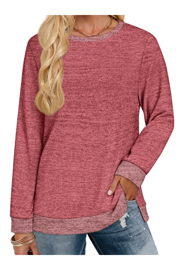 Sweatshirt for Women Long Sleeve Tunic Tops Color Block Crewneck Sweatshirts Side Split