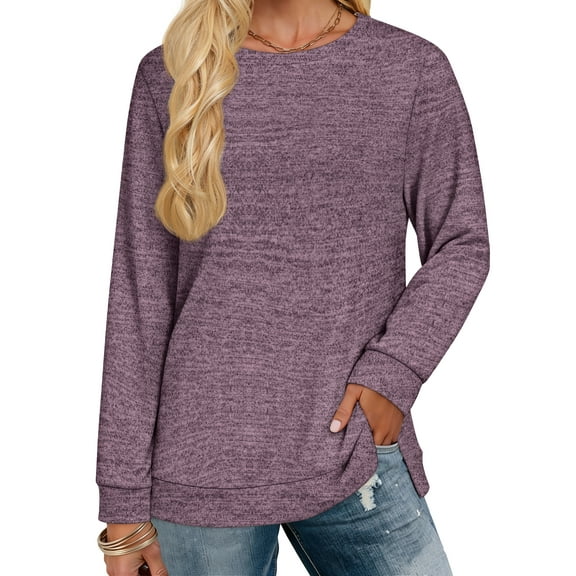 Fantaslook Sweatshirt for Women Long Sleeve Tunic Tops Color Block Crewneck Sweatshirts Side Split