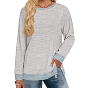 Fantaslook Sweatshirt for Women Long Sleeve Tunic Tops Color Block Crewneck Sweatshirts Side Split