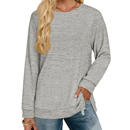 Fantaslook Sweatshirt for Women Long Sleeve Tunic Tops Color Block Crewneck Sweatshirts Side Split