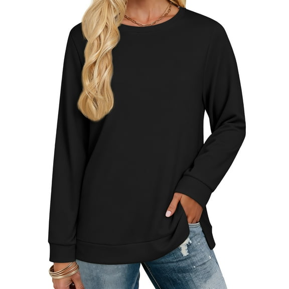 Fantaslook Sweatshirt for Women Long Sleeve Tunic Tops Color Block Crewneck Sweatshirts Side Split
