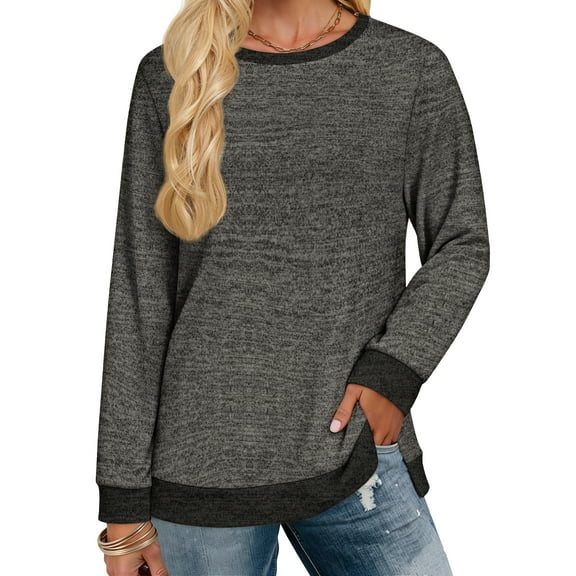 Fantaslook Sweatshirt for Women Long Sleeve Tunic Tops Color Block Crewneck Sweatshirts Side Split