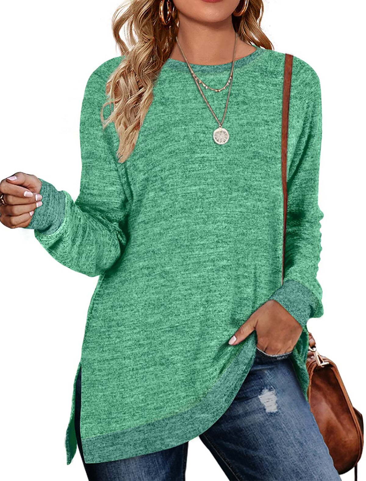 Geifa Sweatshirts for Women Crewneck Color Block Sweaters Long