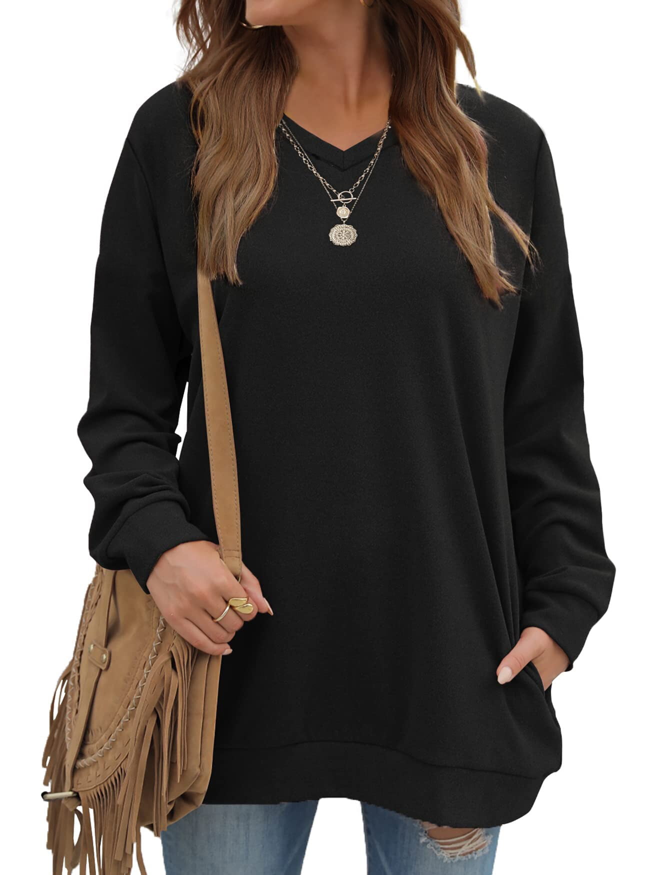 Fantaslook V Neck Sweatshirts for Women Casual Long Sleeve Tops ...