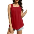 thumbnail image 1 of Fantaslook Tank Tops for Women Pleated Square Neck Sleeveless Summer Tops Curved Hem Flowy Shirts, 1 of 10