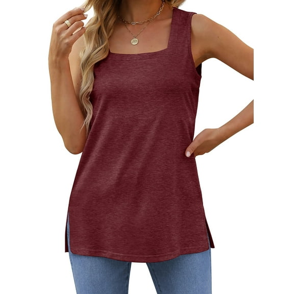 Fantaslook Tank Tops for Women Summer Square Neck Sleeveless Casual Tops Side Split Shirts