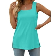 Fantaslook Tank Tops for Women Summer Square Neck Sleeveless Casual Tops Side Split Shirts