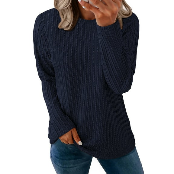 Fantaslook Textured Tops for Women Crew Neck Long Sleeve Shirts Fall Blouses Casual Basic Tee