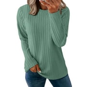 FANTASLOOK Textured Tops for Women Crew Neck Long Sleeve Shirts Fall Blouses Casual Basic Tee