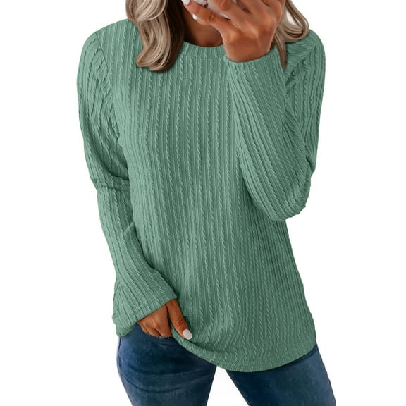 Fantaslook Textured Tops for Women Crew Neck Long Sleeve Shirts Fall Blouses Casual Basic Tee