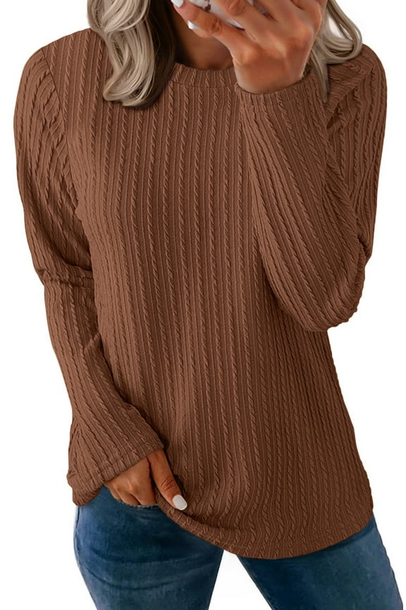 Textured Tops for Women Crew Neck Long Sleeve Shirts Fall Blouses Casual Basic Tee