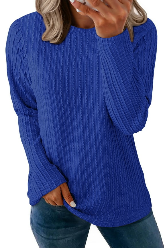 Textured Tops for Women Crew Neck Long Sleeve Shirts Fall Blouses Casual Basic Tee