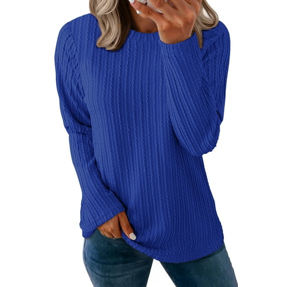 Fantaslook Textured Tops for Women Crew Neck Long Sleeve Shirts Fall Blouses Casual Basic Tee