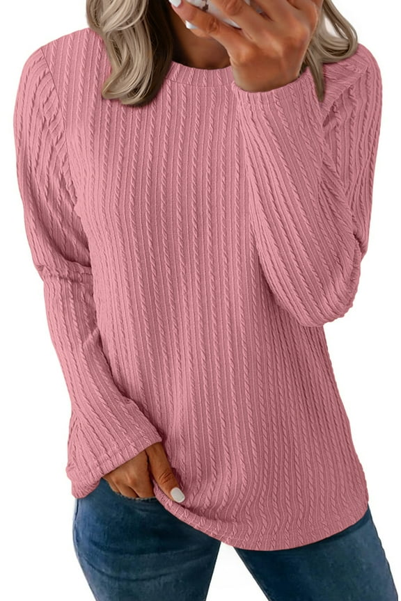 Textured Tops for Women Crew Neck Long Sleeve Shirts Fall Blouses Casual Basic Tee