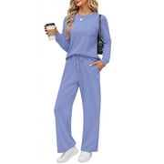 Two Piece Lounge Sets for Women Fall Outfits Long Sleeve Tops Wide Leg Pants Matching Sets Vacation Travel Outfits