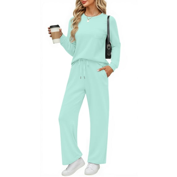 Fantaslook Two Piece Lounge Sets for Women Fall Outfits Long Sleeve Tops Wide Leg Pants Matching Sets Vacation Travel Outfits