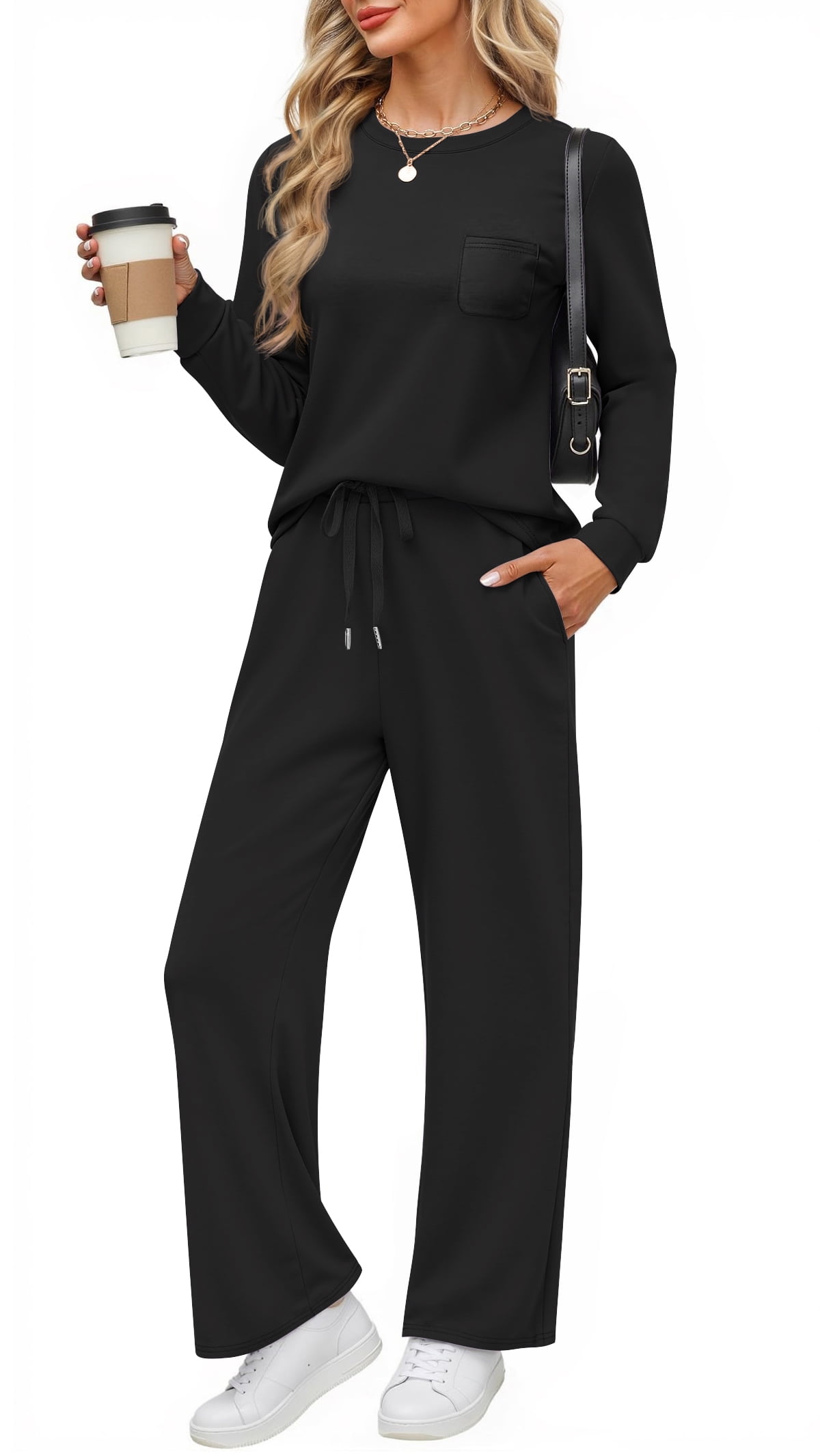 Walmart Black Friday Deals 2025 - Fantaslook Two Piece Lounge Sets for Women Fall Outfits Long Sleeve Tops Wide Leg Pants Matching Sets Vacation Travel Outfits