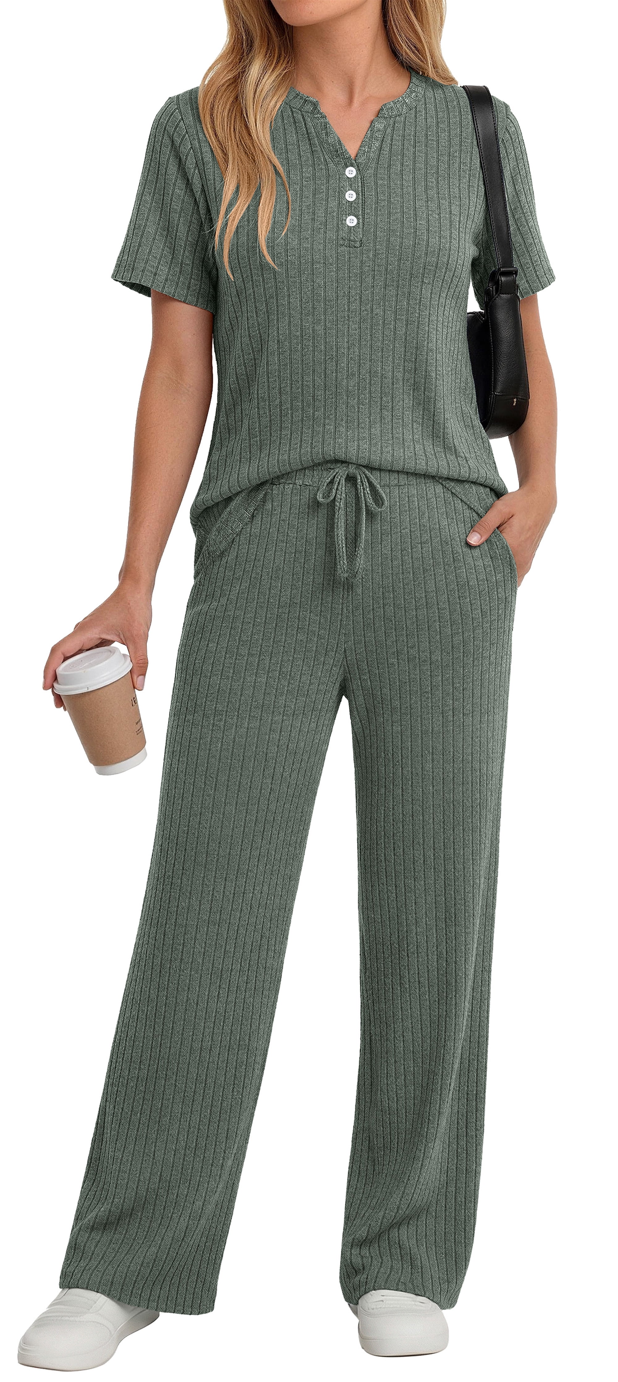 Fantaslook Two Piece Lounge Sets for Women Summer Outfits Henley V
