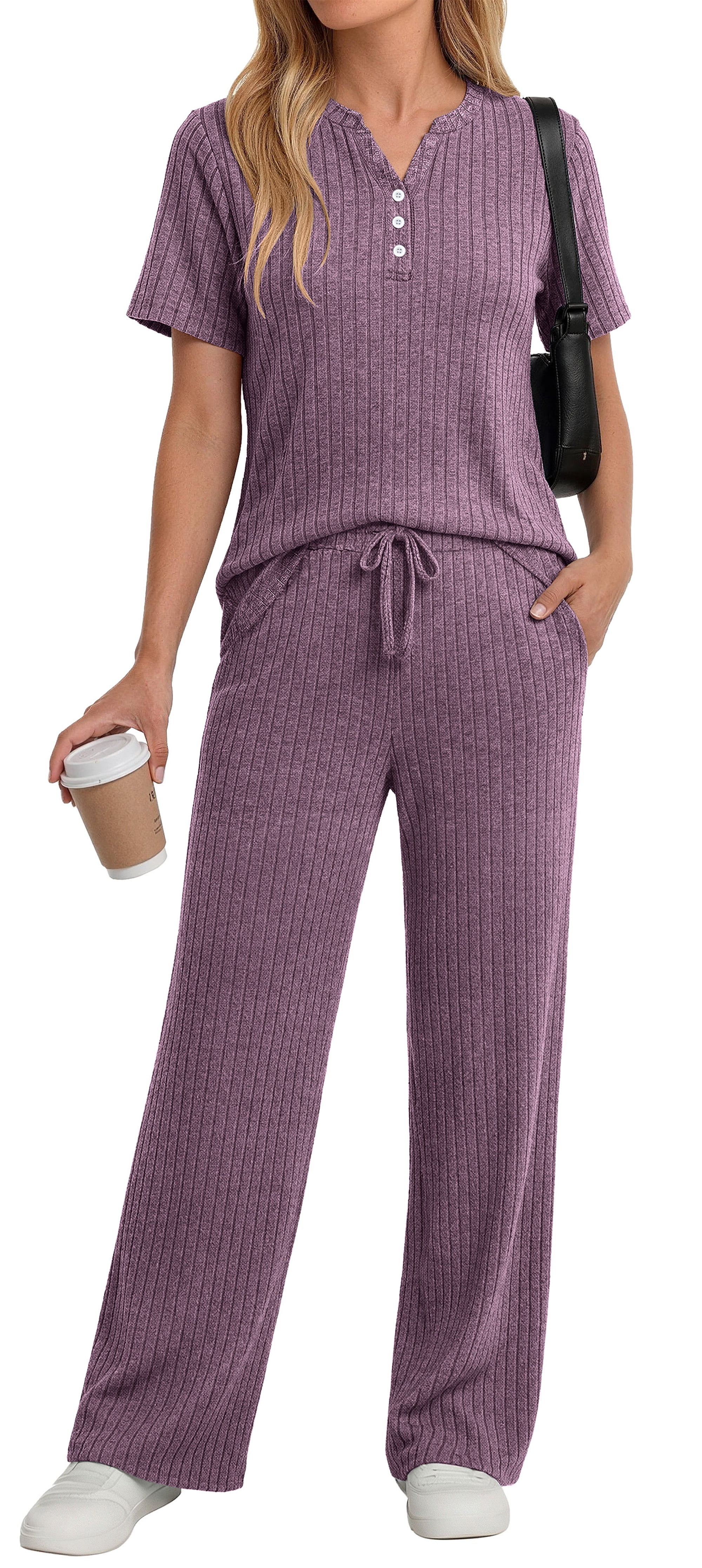 Fantaslook Two Piece Lounge Sets for Women Summer Outfits Henley V