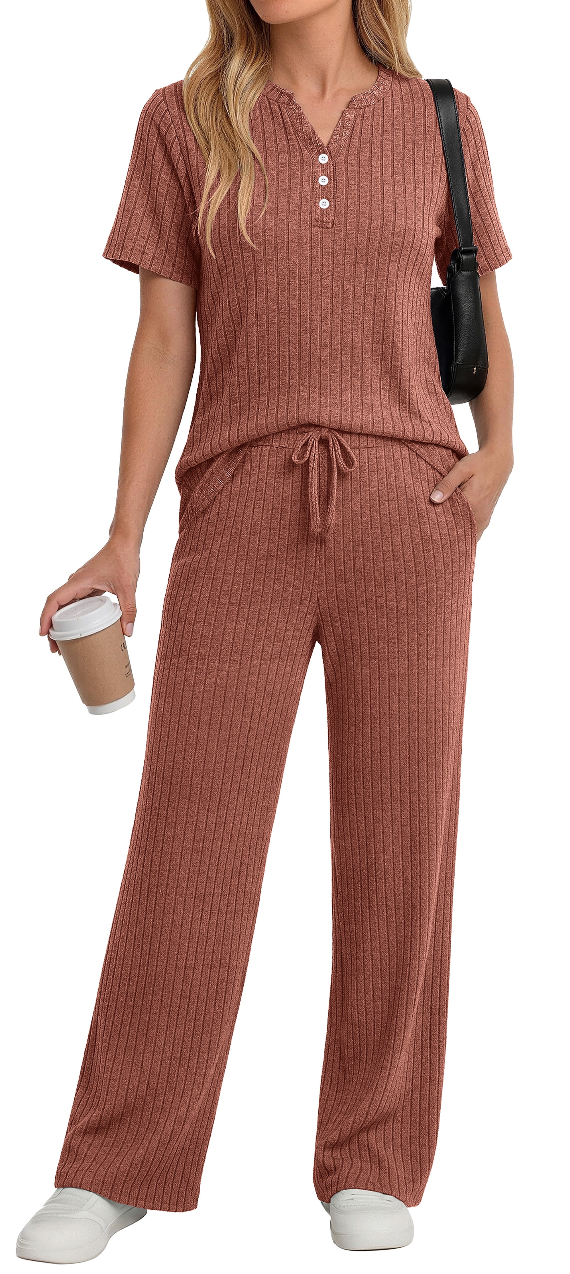 Fantaslook Two Piece Lounge Sets for Women Summer Outfits Henley V
