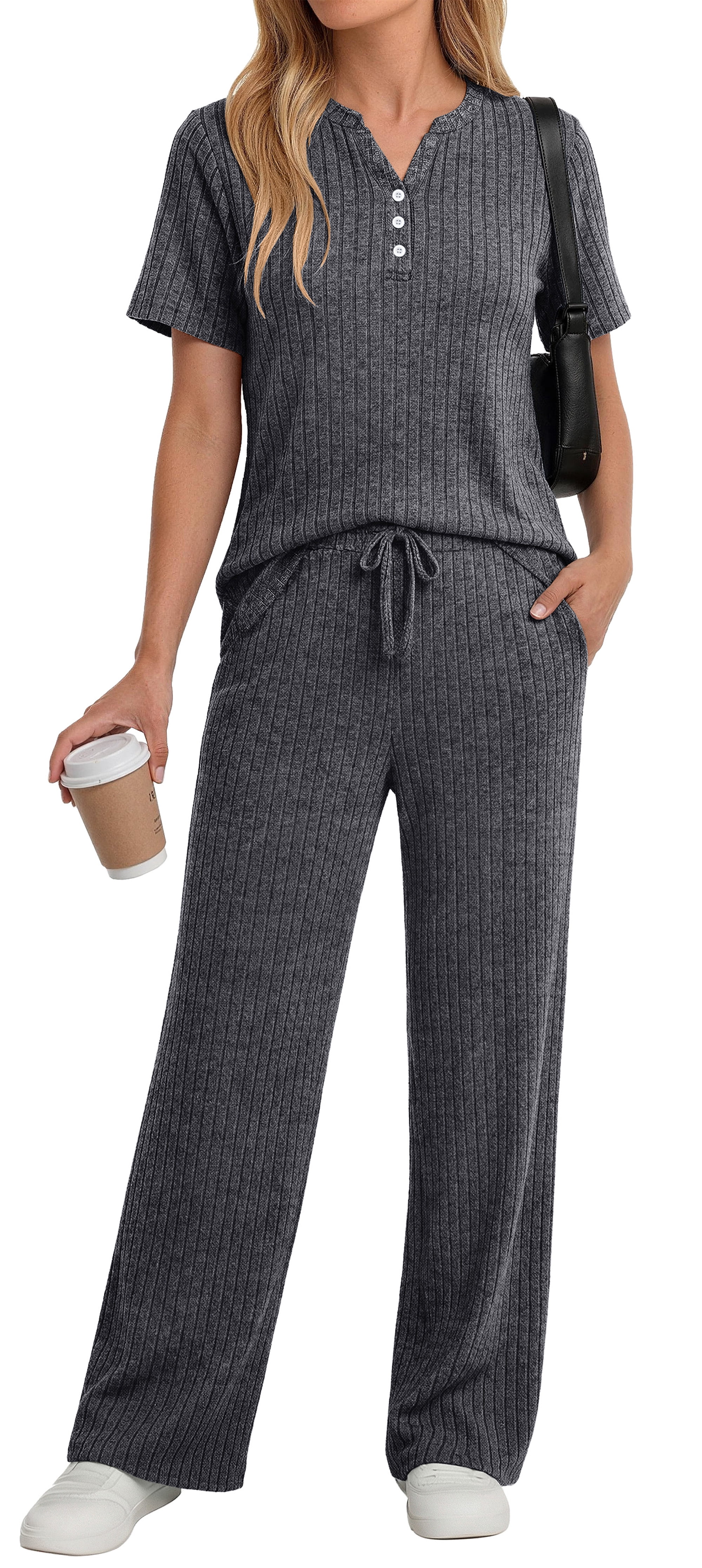 Fantaslook Two Piece Lounge Sets for Women Summer Outfits Henley V
