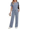 thumbnail image 1 of Fantaslook Two Piece Lounge Sets for Women Summer Outfits Henley V Neck Short Sleeve Tops Wide Leg Pants Matching Sets Trendy Clothes, 1 of 9