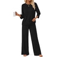 thumbnail image 1 of Fantaslook Pajamas Sets for Women Casual Two Piece Lounge Sets 3/4 Sleeve Crew Neck Top Wide Leg Pants Vacation Travel Outfits, 1 of 9