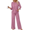 thumbnail image 1 of Fantaslook Pajamas Sets for Women Casual Two Piece Lounge Sets 3/4 Sleeve Crew Neck Top Wide Leg Pants Vacation Travel Outfits, 1 of 9