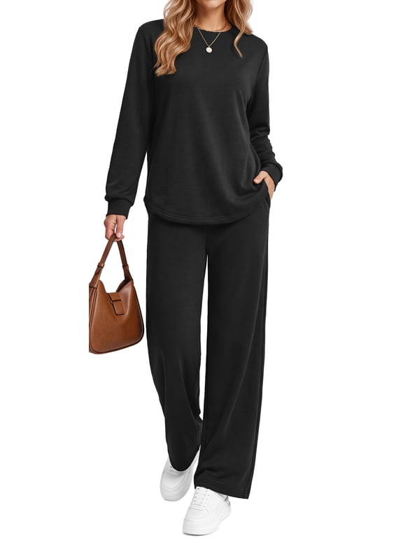 Two Piece Sets for Women Fall Travel Vacation Outfits Wide Leg Pants Lounge Sets Dressy Matching Sets Womens Sweatsuits
