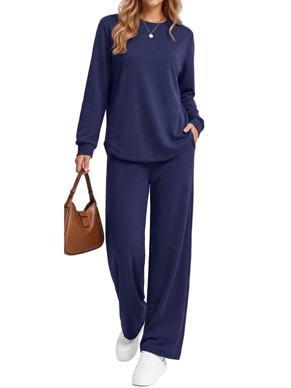 Two Piece Sets for Women Fall Travel Vacation Outfits Wide Leg Pants Lounge Sets Dressy Matching Sets Womens Sweatsuits