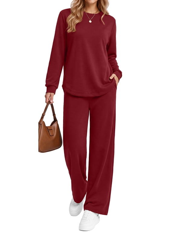 Two Piece Sets for Women Fall Travel Vacation Outfits Wide Leg Pants Lounge Sets Dressy Matching Sets Womens Sweatsuits